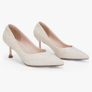 White pointed toe heels